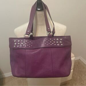 Coach Purple Studded Leather Tote Bag